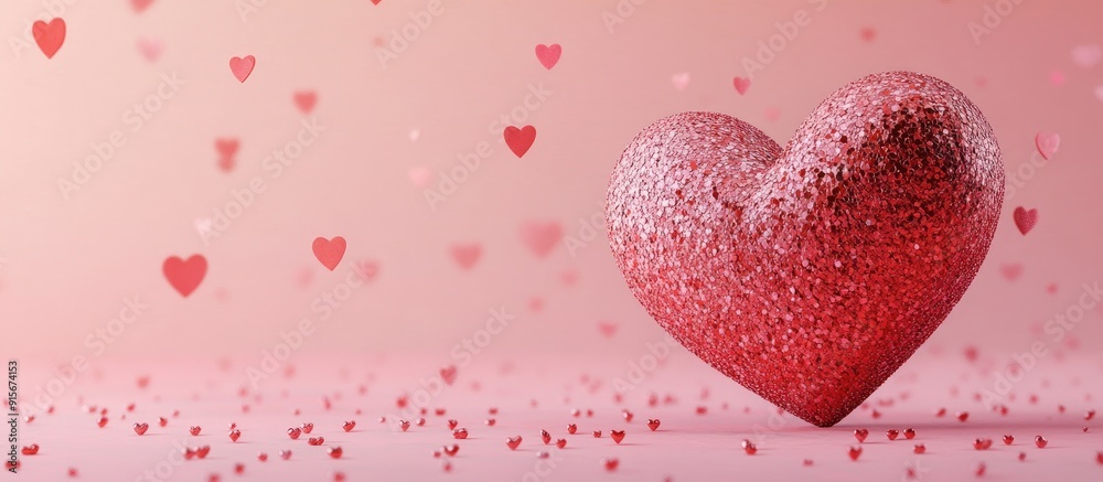 Aufkleber Heart set against a pink backdrop of small hearts Valentine s Day content. with copy space image. Place for adding text or design