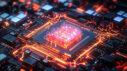 Obraz premium Glowing digital circuit board with cyber effects