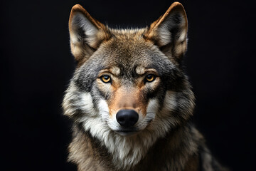 Fototapeta premium Portrait of adult wolf on black background