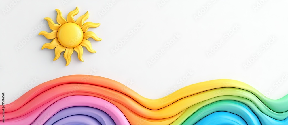Aufkleber Plasticine rainbow and sun on a white background top view. with copy space image. Place for adding text or design