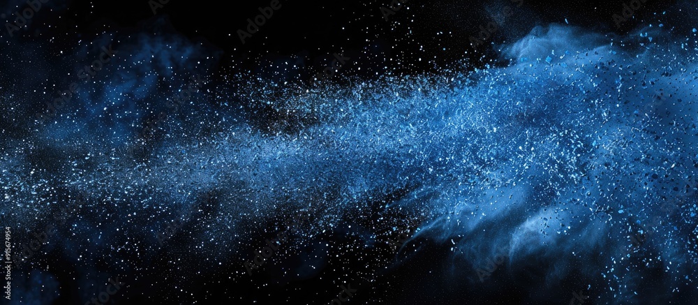 Leinwandbilder Abstract blue powder splattered background capturing the freeze motion of color powder exploding being thrown with a color glitter texture on a black background. with copy space image
