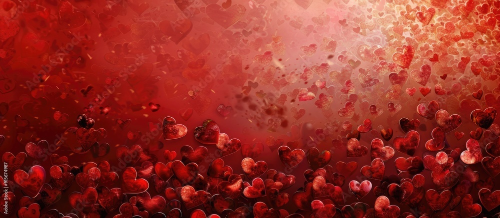 Poster red heart background image for a love concept greeting card banner or poster close up with copy spac