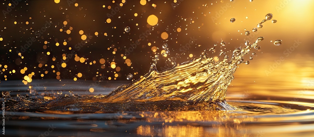 Poster Abstract liquid Water splashing against a dark bronze background Macro view of the splash with soft focus and shallow depth of field. with copy space image. Place for adding text or design