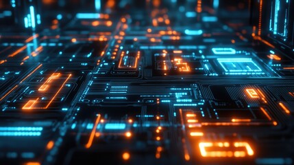 Obraz premium Glowing digital circuit board with cyber effects