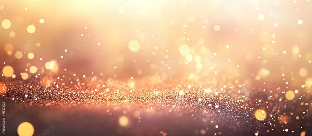 Poster Defocused abstract light blur blink and sparkle background in a horizontal format Glittering shine with dots and confetti. with copy space image. Place for adding text or design