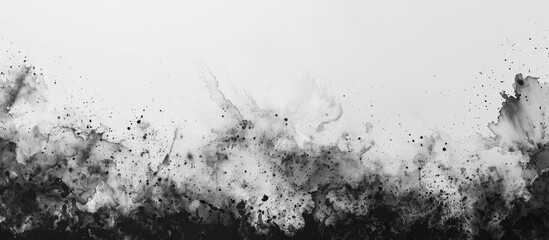 Black watercolor hand drawn with a brush on a white paper background. with copy space image. Place for adding text or design