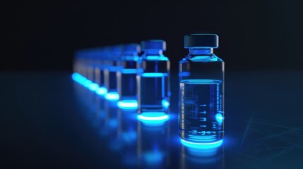 Glowing medical vials on a dark background