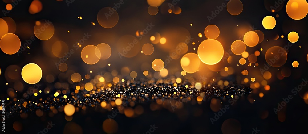 Aufkleber abstract gold bokeh on a black backdrop blurred yellow lights abstract texture. with copy space imag