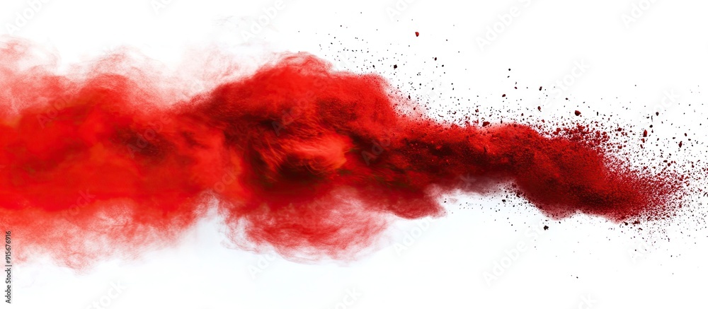 Poster Abstract design of a red powder cloud on a white background. with copy space image. Place for adding text or design