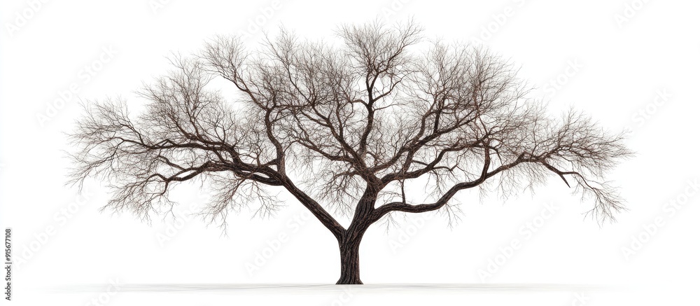 Poster tree with no leaves and branches set against a white isolated background featuring copy space