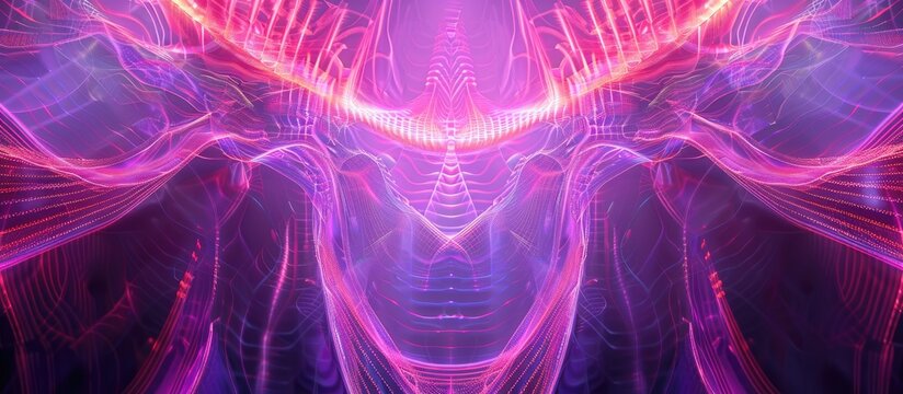 Pink and purple light painting photography featuring a pattern of parallel lines on a clean black background. with copy space image. Place for adding text or design