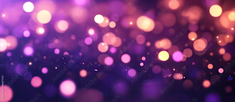Aufkleber Blurred dots create an abstract bokeh background featuring white against a dark purple backdrop. with copy space image. Place for adding text or design