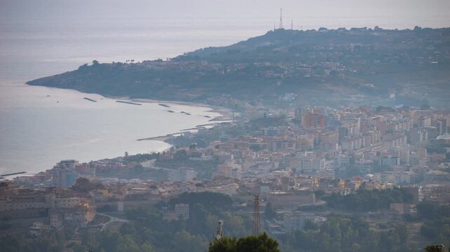 Camera pan over the city of Sciacca at daytime