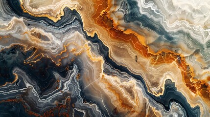 Obraz premium Aerial view of copper-toned marble with intricate veins, bathed in soft morning light to highlight its warm and sophisticated patterns. --ar 16:9 --v 6.0 --s 250 --style raw