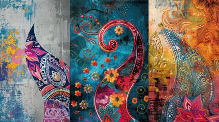 Fototapeta premium Vibrant colors and detailed patterns create a lively and artistic decorative backdrop