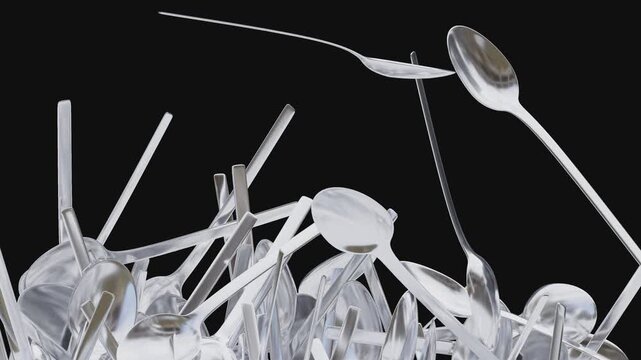 Spoon Silver Animation 4k 60fps Curtain Transition Effect Transparent Background Alpha Channel