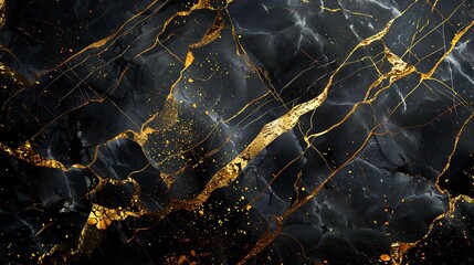 Black marble with striking gold veins, photographed with dramatic lighting to create deep shadows and highlight the opulent details. --ar 16:9 --v 6.0 --s 250 --style raw