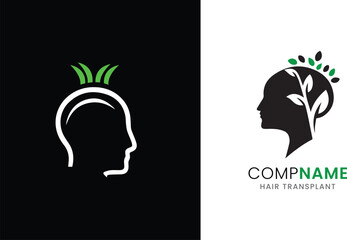 Hair transplant growth healthy had screen medical treatment therapy care hair place logo concept idea sample 