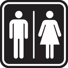 Male and female WC toilet direction sign on isolated white background, black and white color