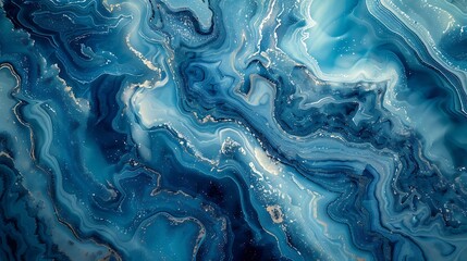 Obraz premium Close-up of blue and turquoise marble swirls with a shallow depth of field, focusing on the intricate ocean wave patterns. --ar 16:9 --v 6.0 --s 250 --style raw
