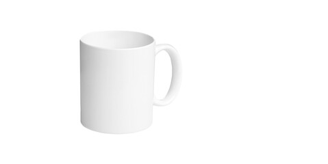 white cup for tea or coffee on isolated white background close up