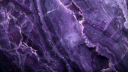 Close-up of deep purple marble with black and white veins, illuminated by soft diffused lighting to highlight its mysterious and dramatic patterns. --ar 16:9 --v 6.0 --s 250 --style raw