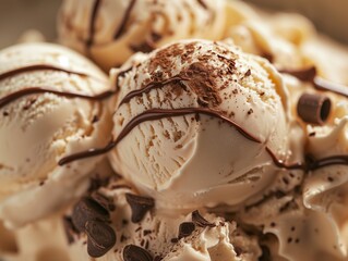 Decadent Delight: Vanilla Ice Cream with Chocolate Shavings and Drizzle