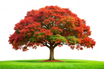 Large tree red leaves composition design on green grass png