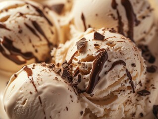 Decadent Delight: Vanilla Ice Cream with Chocolate Shavings and Drizzle