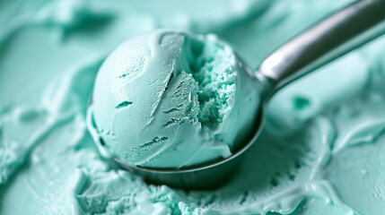 Minty Freshness: Intense Close-Up of a Mint Ice Cream Scoop