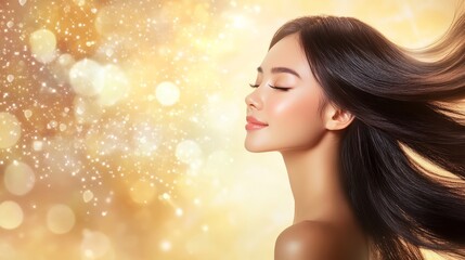 A beautiful Thai woman basks in the golden glow of a tranquil evening