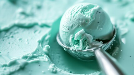 Minty Freshness: Intense Close-Up of a Mint Ice Cream Scoop