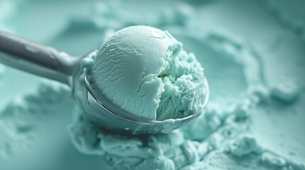 Minty Freshness: Intense Close-Up of a Mint Ice Cream Scoop