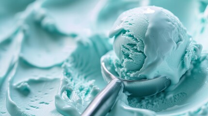 Minty Freshness: Intense Close-Up of a Mint Ice Cream Scoop