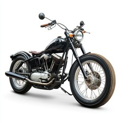 Classic bobber motorcycle isolated on a white background showcasing vintage design