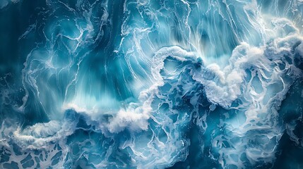Obraz premium Detailed view of blue and turquoise marble swirls, under soft natural lighting to enhance the vibrant and dynamic ocean wave patterns. --ar 16:9 --v 6.0 --s 250 --style raw