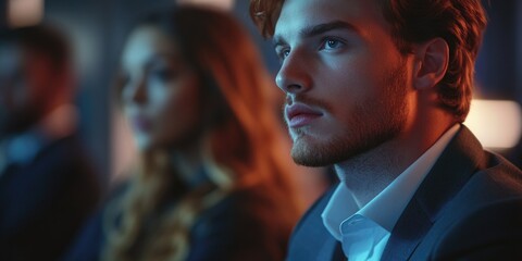 Obraz premium Professional man's face with a suit and tie, ideal for business or office settings