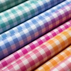 Colorful gingham fabric with a checkered pattern, playful and textured