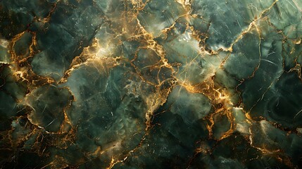Earthy brown marble with intricate green and gold veins, backlit to create a glowing, ethereal effect, emphasizing its forest floor-like details. --ar 16:9 --v 6.0 --s 250 --style raw