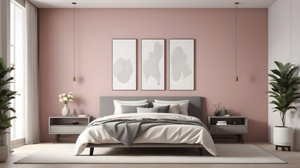 Modern minimal mockup and decoration furniture of a bedroom and wall texture background, 3D rendering
