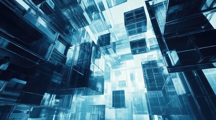 Obraz premium Abstract space station built from geometric cubes in a futuristic sci-fi setting.