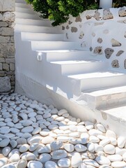 Obraz premium Serene White Mediterranean Staircase with Natural Accents