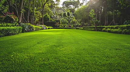 Obraz premium Describe the different types of grass used in landscaping. What characteristics make certain grasses ideal for lawns, parks, and public spaces