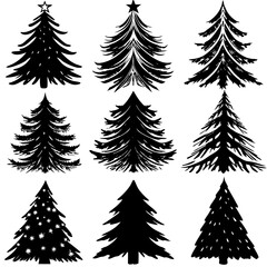 Obraz premium Black silhouettes of Christmas trees on a white background