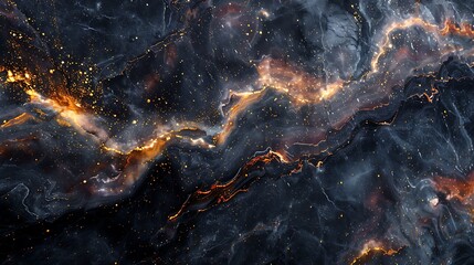 A close-up of black marble with colorful specks and veins, captured under diffused natural light to emphasize its cosmic and otherworldly vibe. --ar 16:9 --v 6.0 --s 250 --style raw