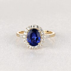 Anillo Elegante Oro Piedra Azul Diamantes Exclusivo