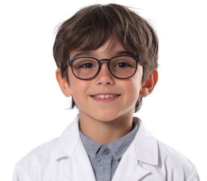 Mexican boy dressed as a scientist smiling in studio - Powered by Adobe