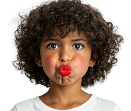 Charming child making a funny face indoors