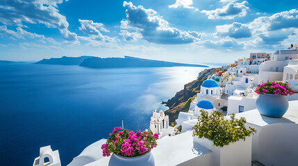 Fototapeta premium Beautiful wallpaper of Santorini Greece