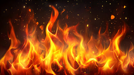 Realistic fire and flames on black wallpaper background